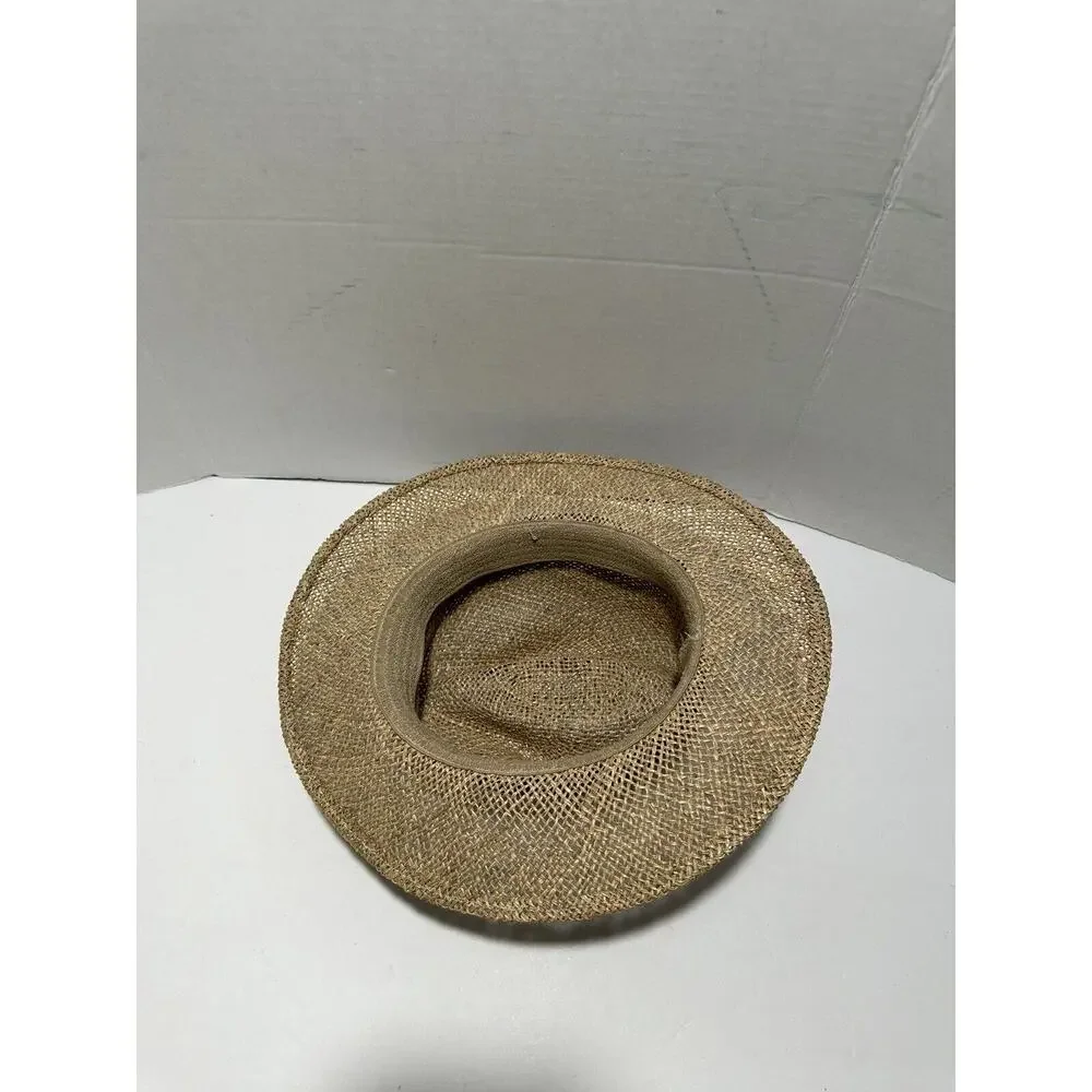 Straw Safari‎ Wicker Hat Panama Unisex With Band Navy Written